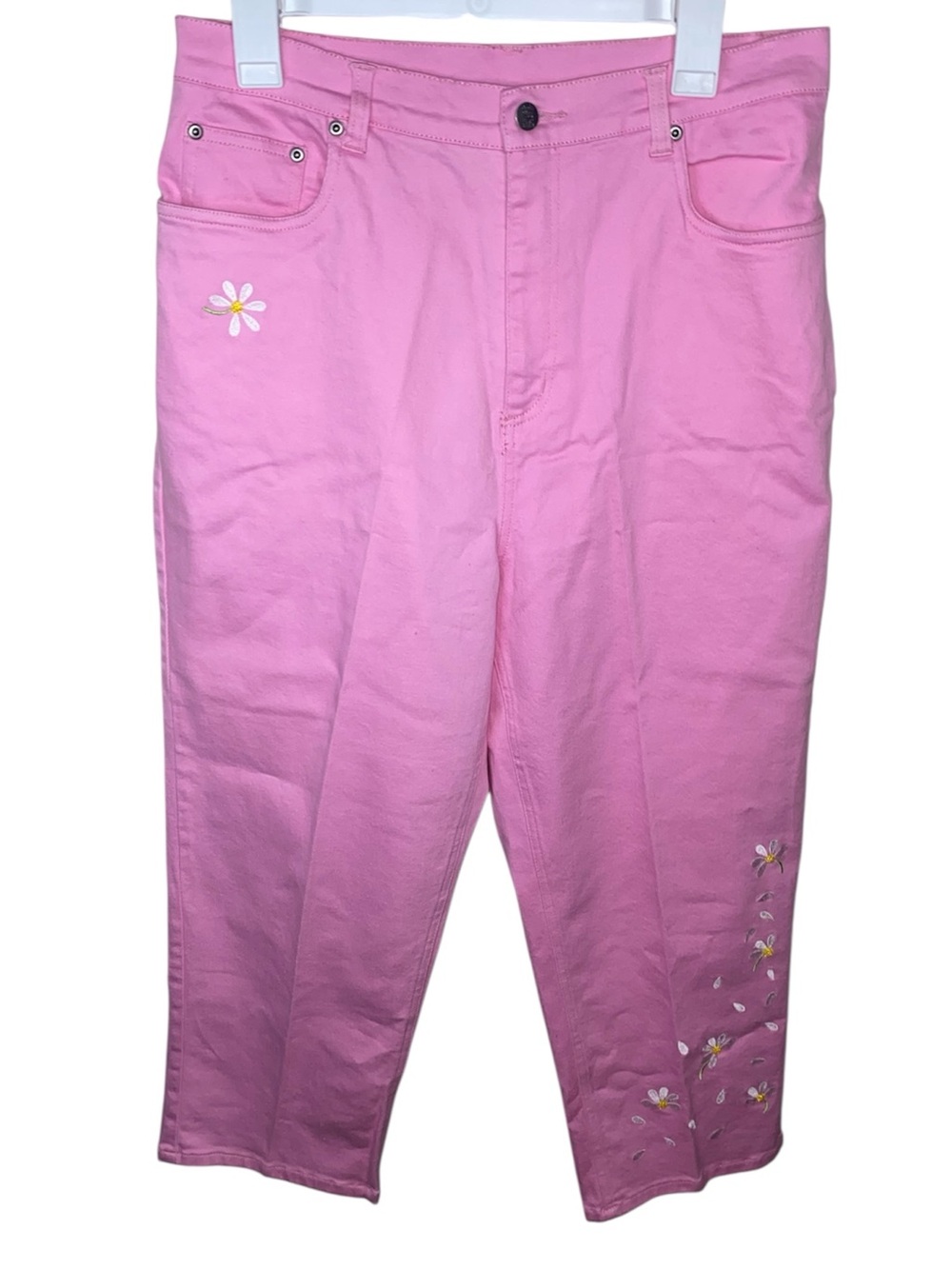 QUACKER FACTORY Women’s Pink Floral Embroidered Capri Denim Jeans